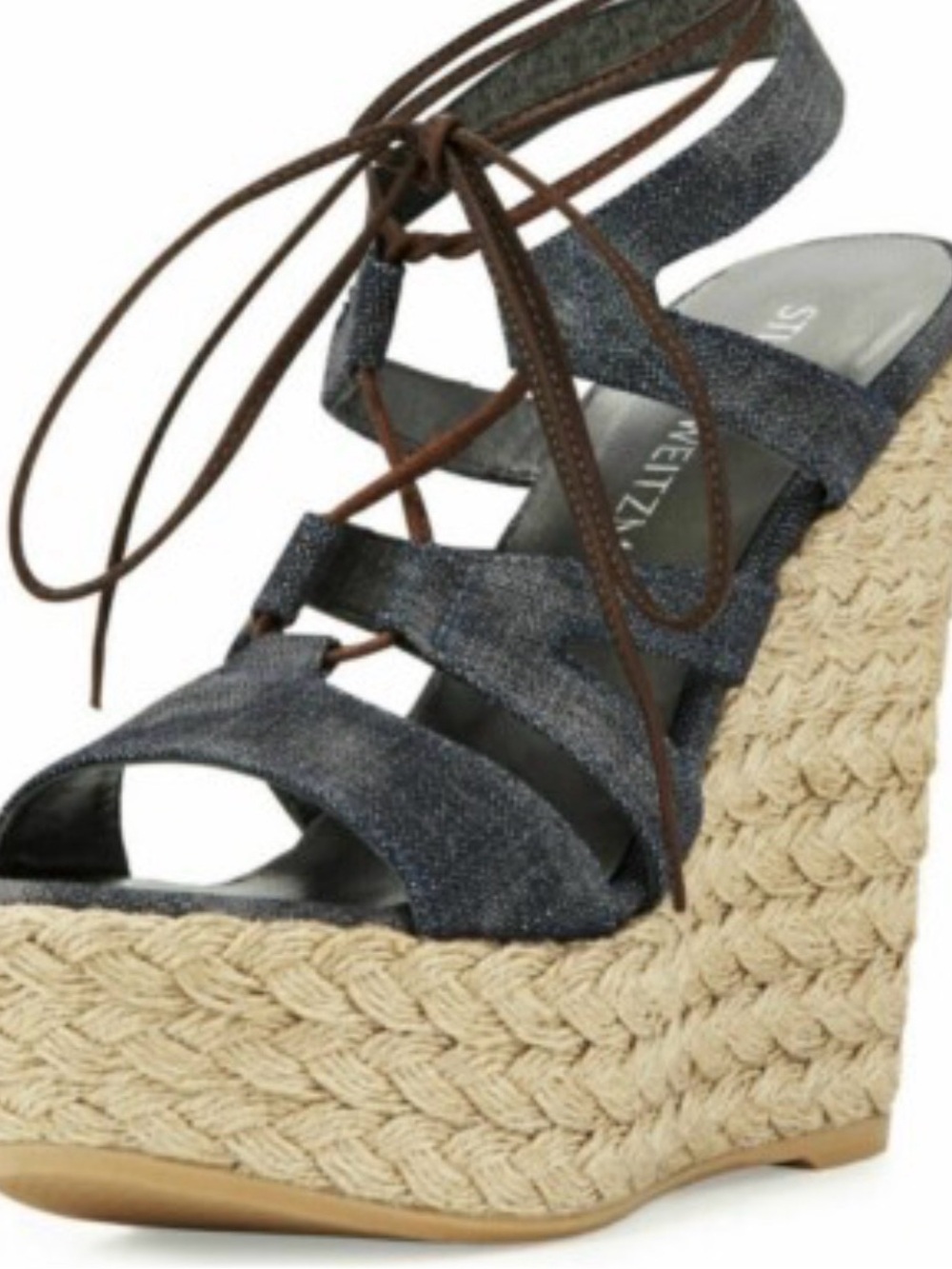 Stuart Weitzman Metallic Charcoal Lace-Up Espadrille Wedge